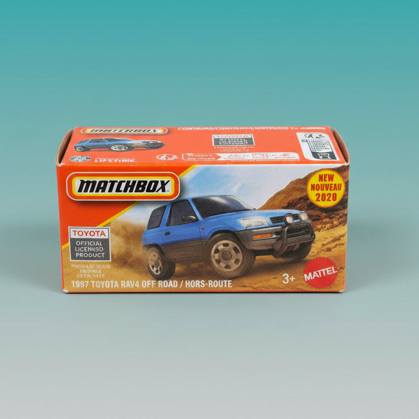 Mattel Matchbox Car by Gift Hub Mart, blue SUV shown on red packaging, toy car
