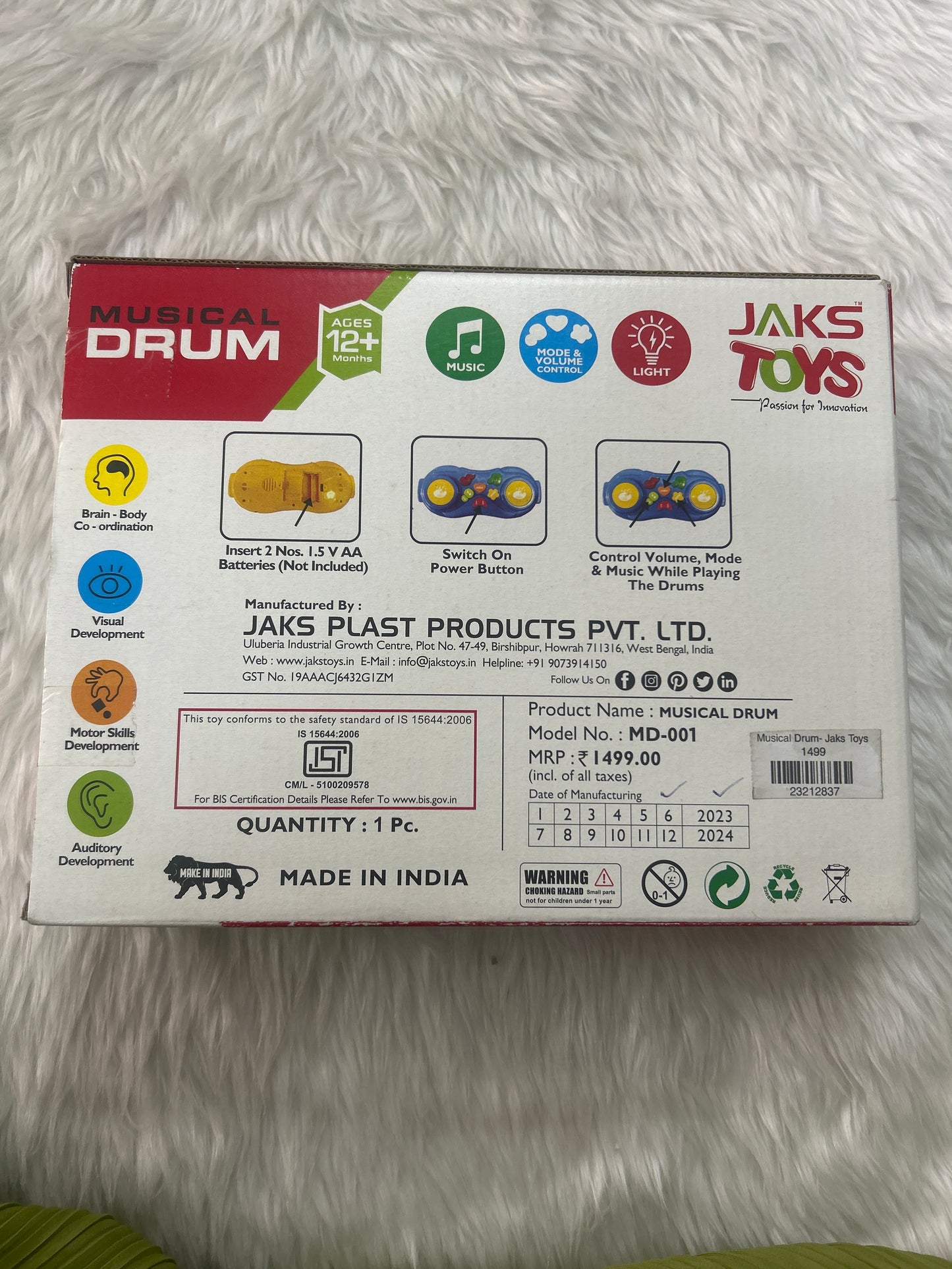 Musical Drum Jaks Toys 12m+