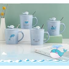 Cute Whale Ceramic Cup with 3D Character Lid and Spoon - Gift Hub Mart