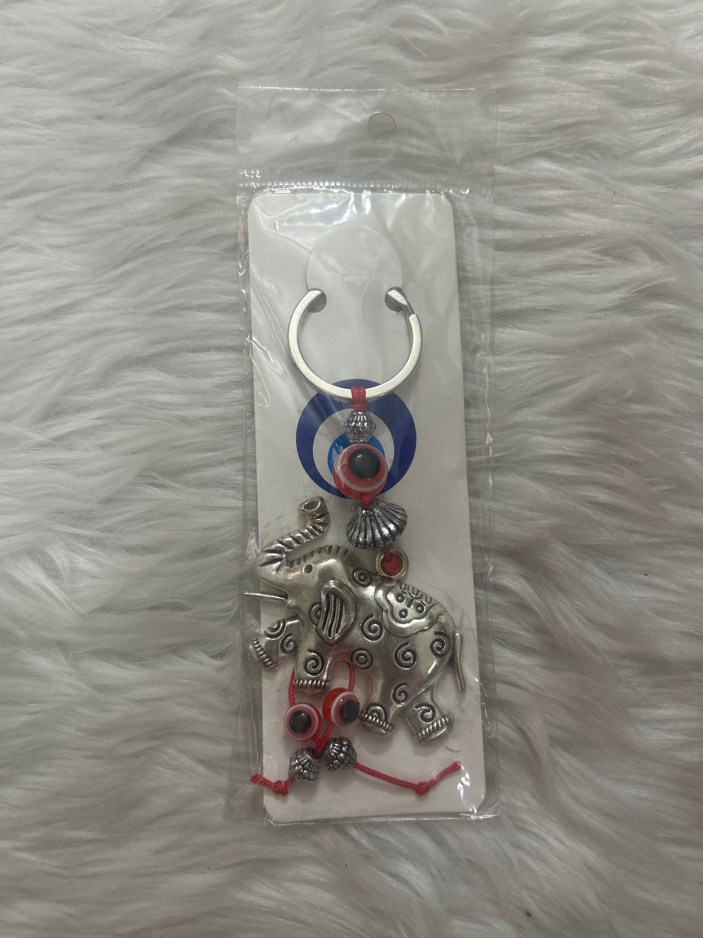 Metal Keychain- Elephant & Evil Eye
