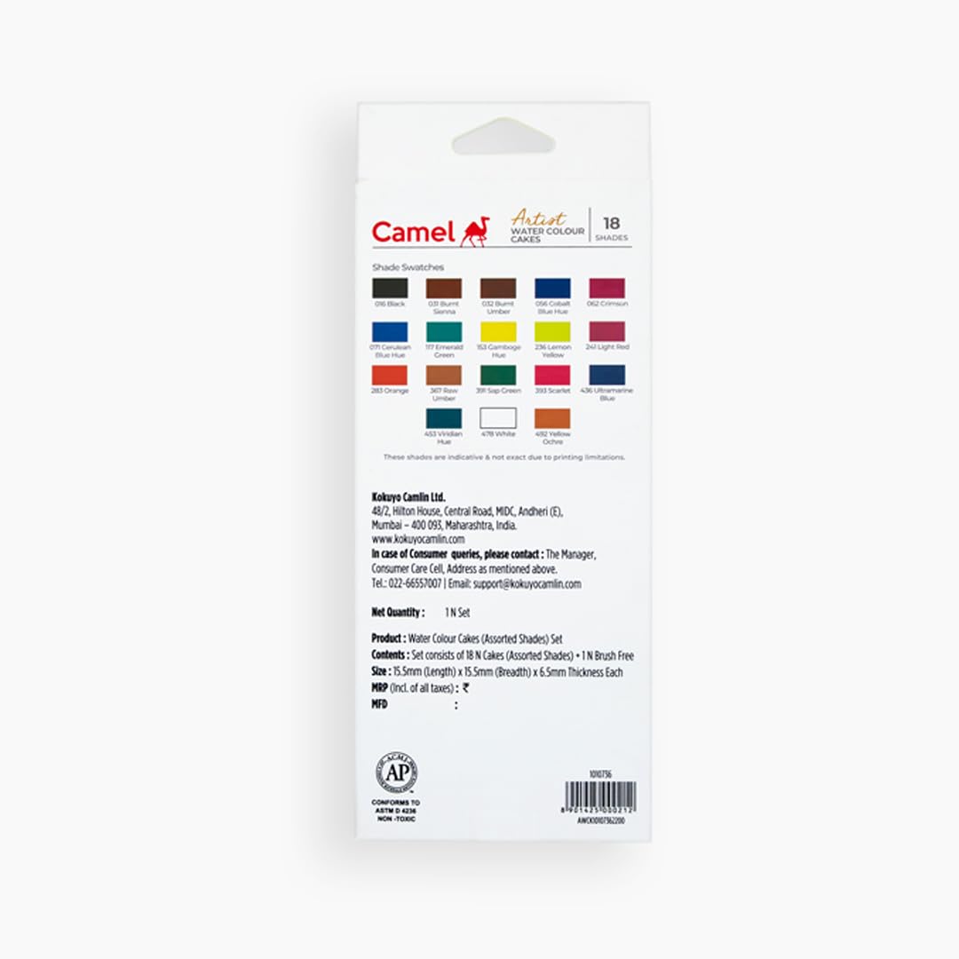 Camel Artists' Water Colour Cakes 18 Shades