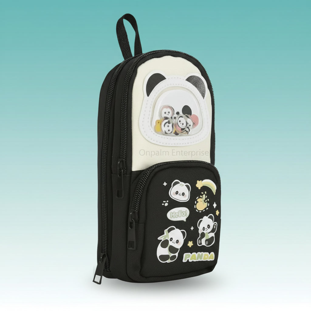 3 Pocket Panda Black Pencil Case by Gift Hub Mart