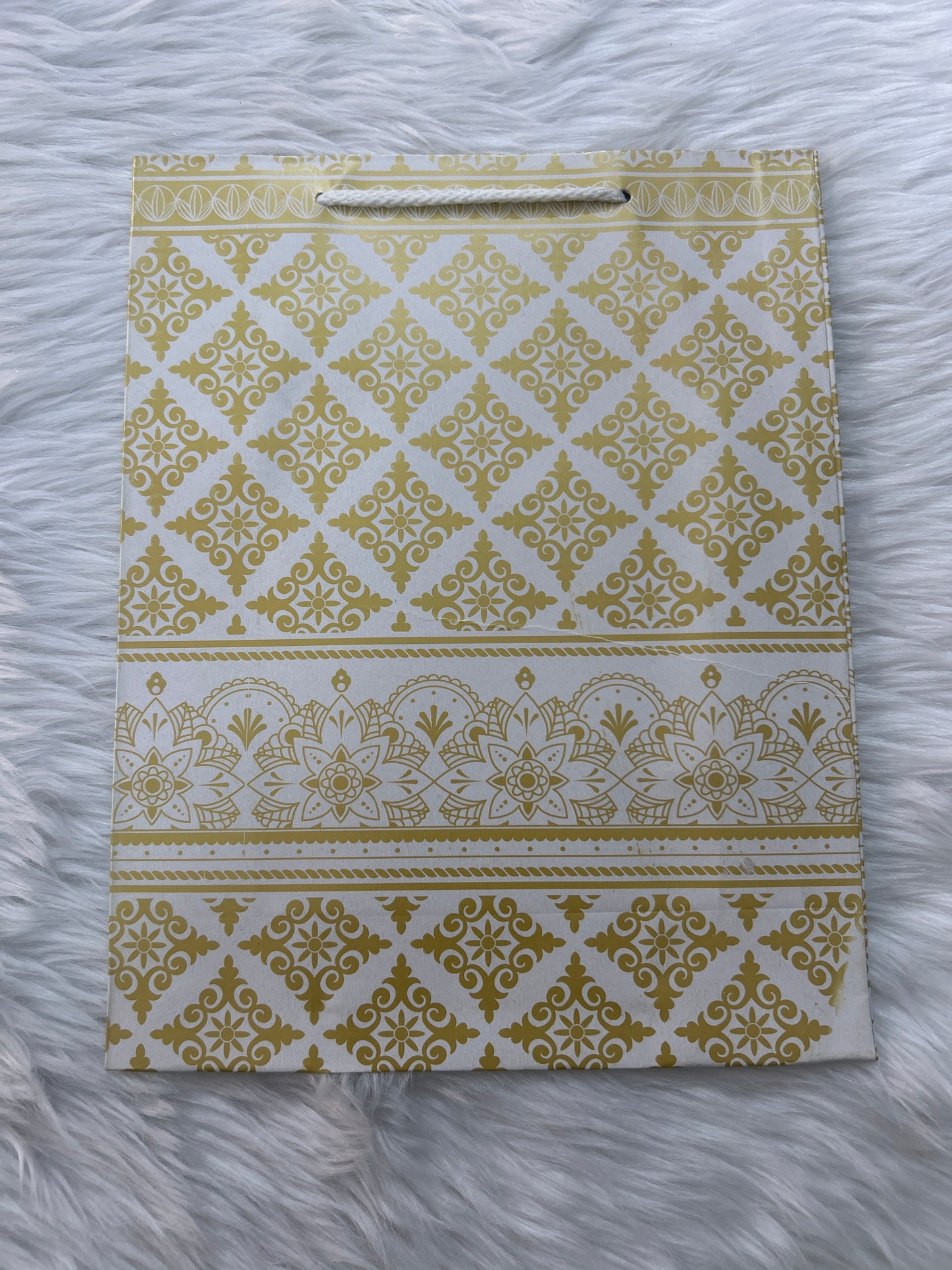 Paper Bag Small White & Golden Rhombus Floral Design