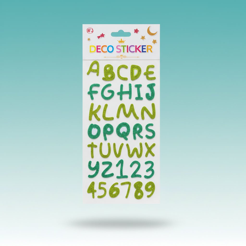 3D Deco Sticker by Gift Hub Mart – glittery green alphabet stickers set