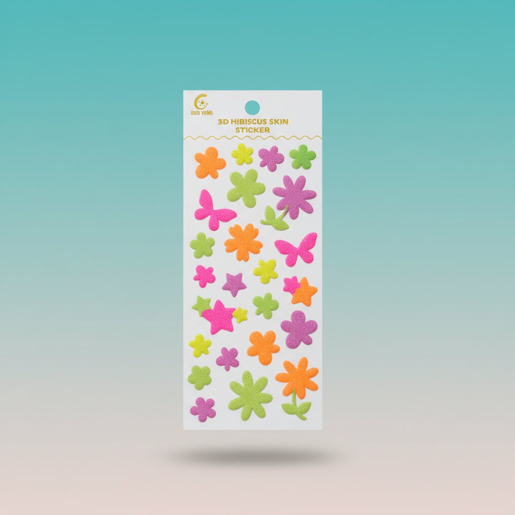 3D Neon Glitter Sticker Sheet by Gift Hub Mart featuring colorful flower and star shapes