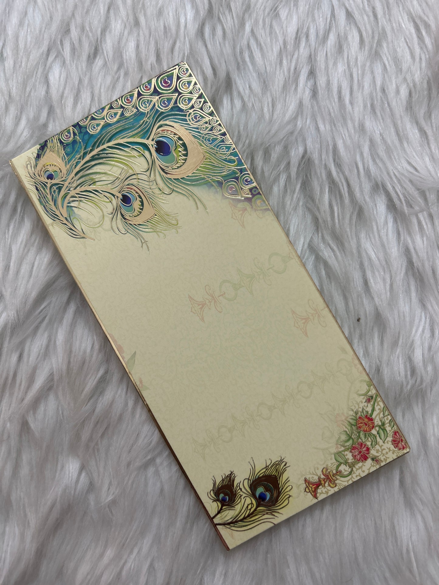 Peacock Feather Cream Money Envelope