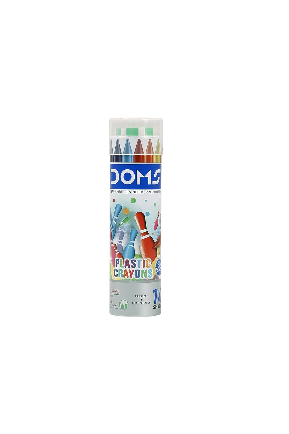 DOMS Plastic Crayons Round Tin 14 Shades