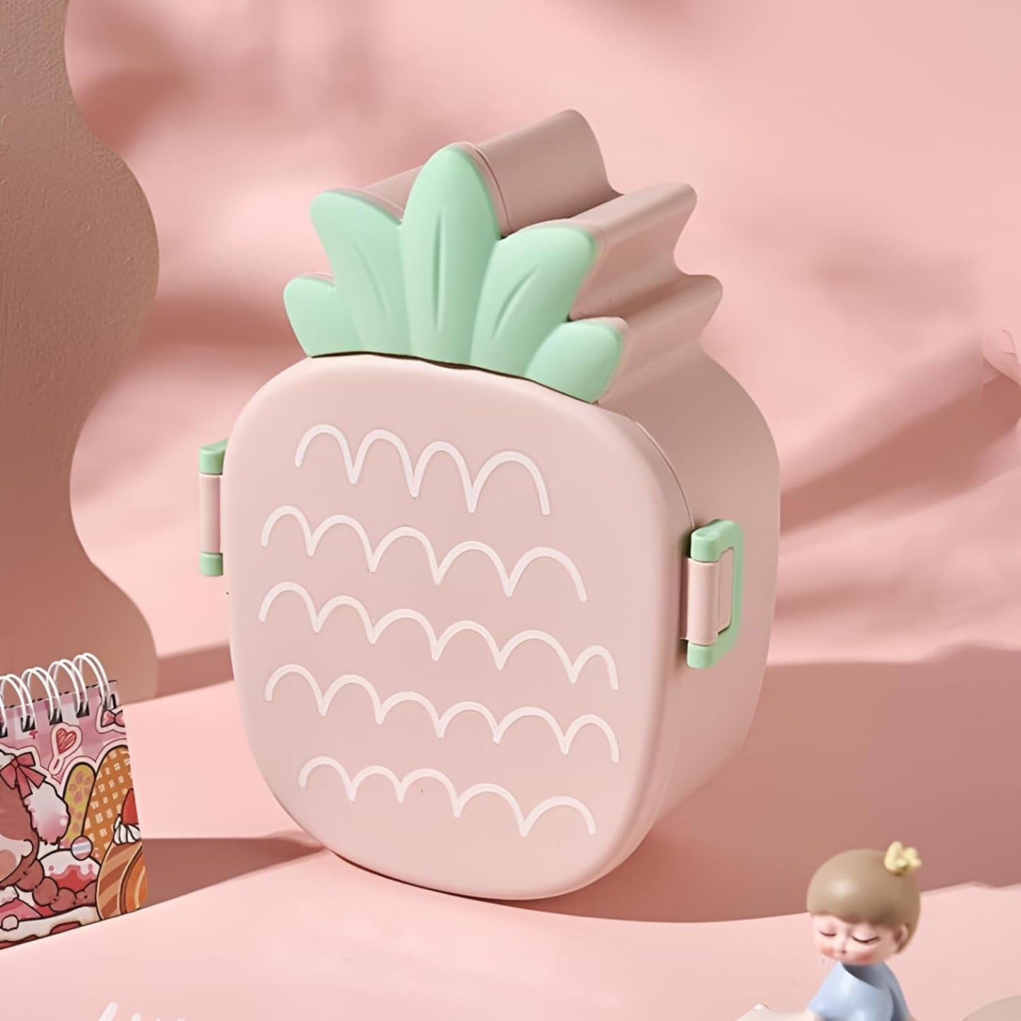 Fancy Pineapple Shaped Lunch Box with Cutlery 1000ML Three Compartment Box