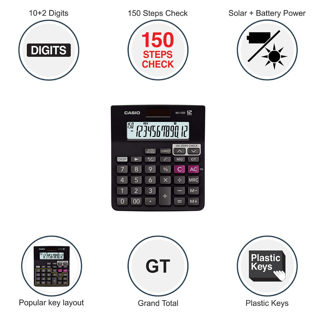 Casio Calculator MJ12DBK Check & Correct