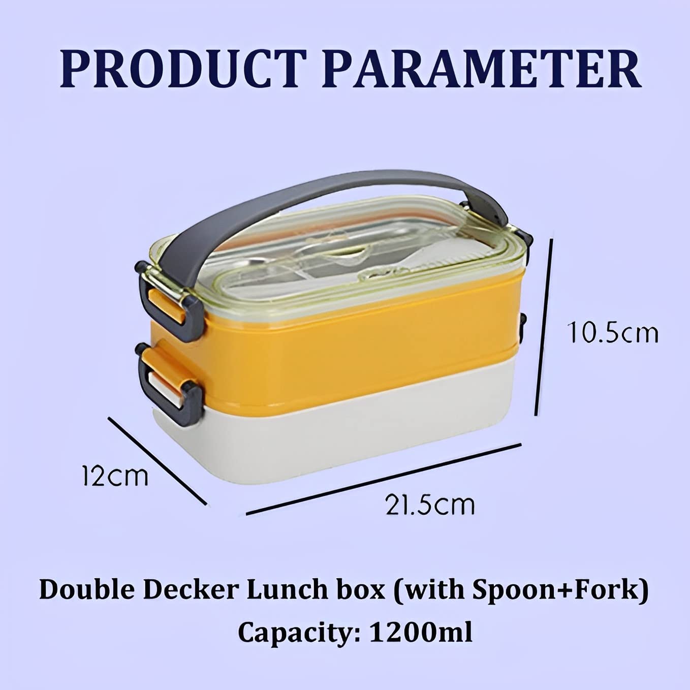 Stainless Steel Double Decker Bento Lunch Box with Handle Leak Proof Lunch Box with Fork & Spoon (3 Compartment)