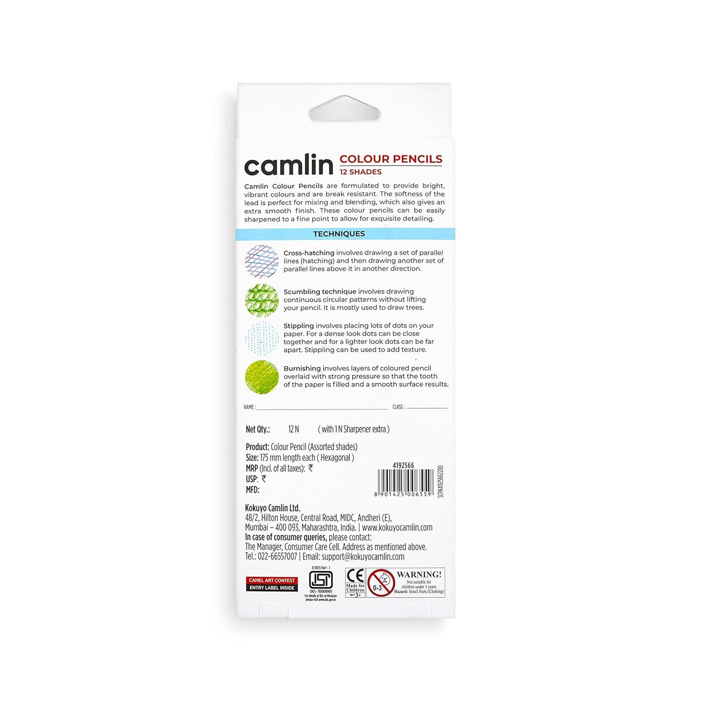 Camlin 12 Long Colour Pencils FSC