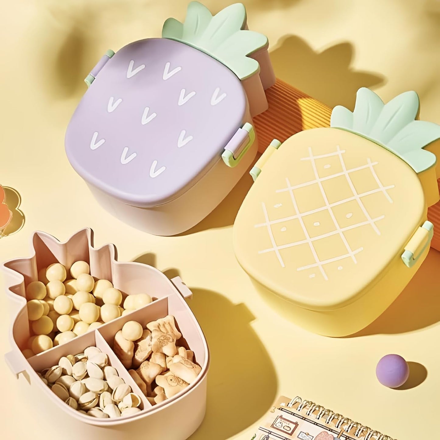 Fancy Pineapple Shaped Lunch Box with Cutlery 1000ML Three Compartment Box