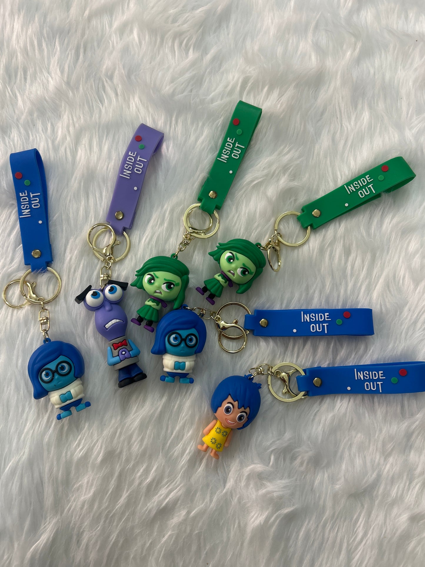 Inside Out Cartoon 3D Rubber Keychain with Wristband