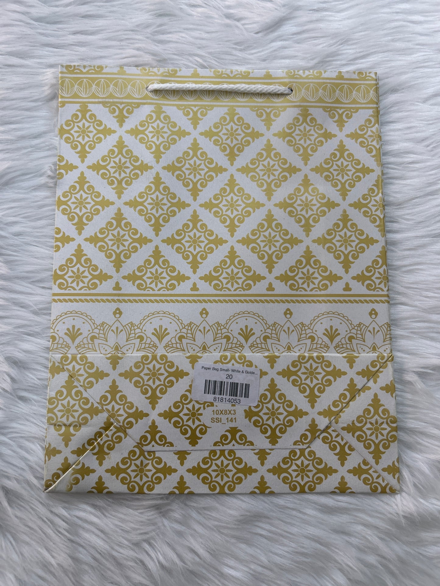 Paper Bag Small White & Golden Rhombus Floral Design