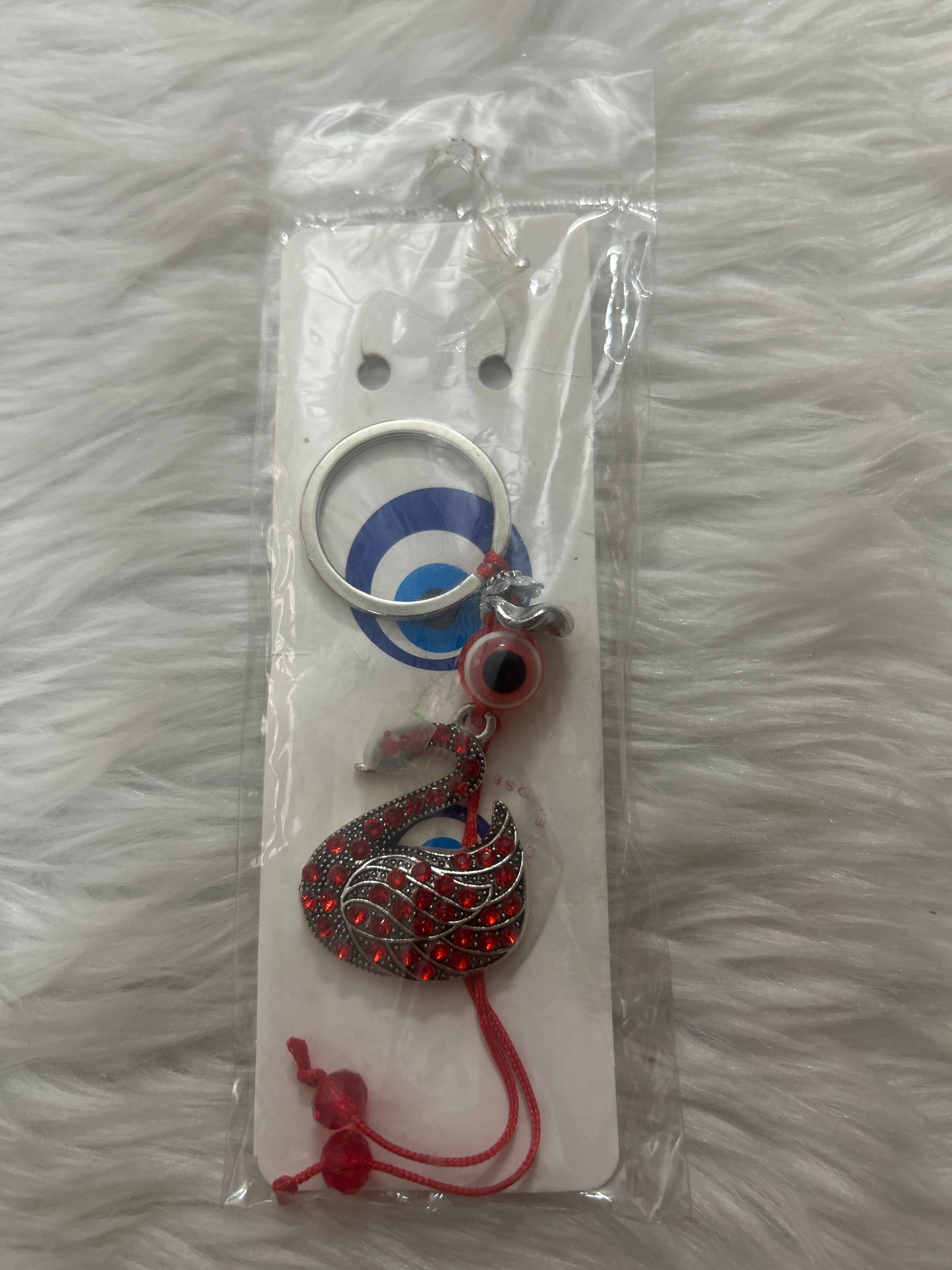 Metal Keychain- Red Swan & Evil Eye