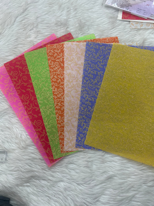 A4 Non Woven Paper Leaf Pattern- Multicolour