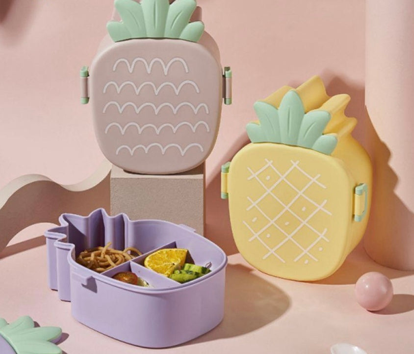 Fancy Pineapple Shaped Lunch Box with Cutlery 1000ML Three Compartment Box