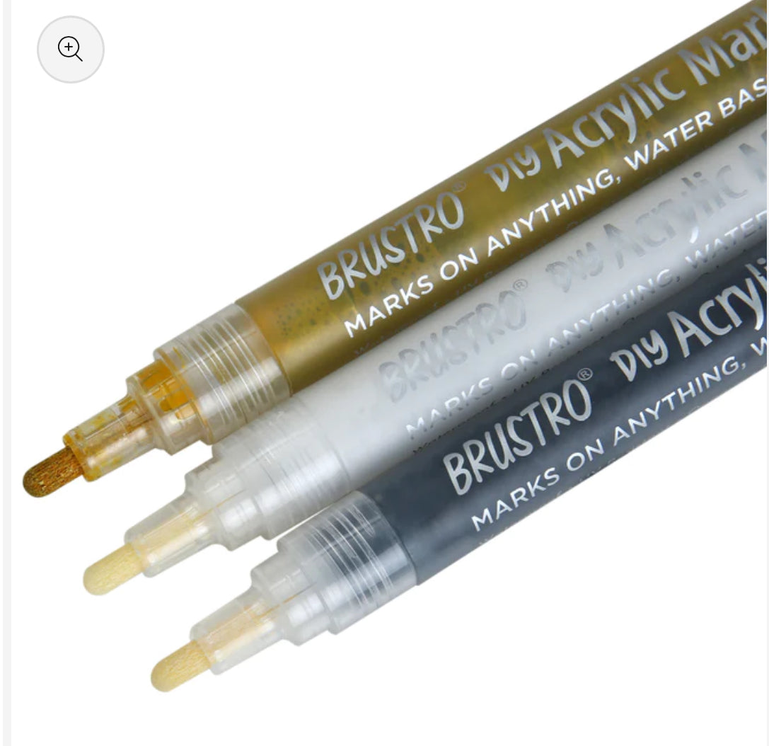 Acrylic Marker set of 3(Black, White, Gold) Brustro