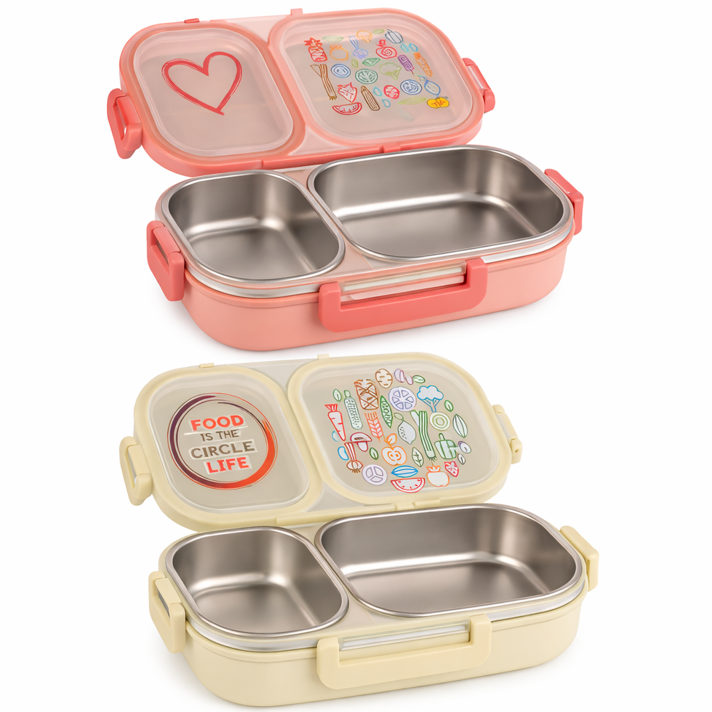 Food Print 2 Compt Insulated Lunch Box (Steel) - Gift Hub Mart