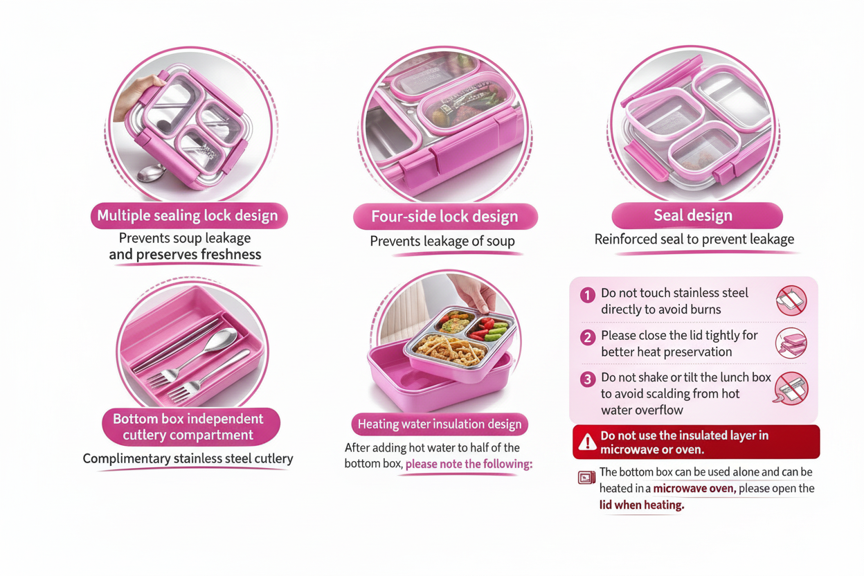 Fooddict Insulated Steel Lunch Box (3 Compt)