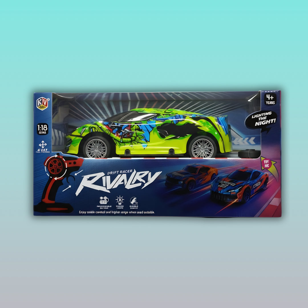 Rivalry Drift Car 4+ KV by Gift Hub Mart neon lime-green RC drift car in packaging
