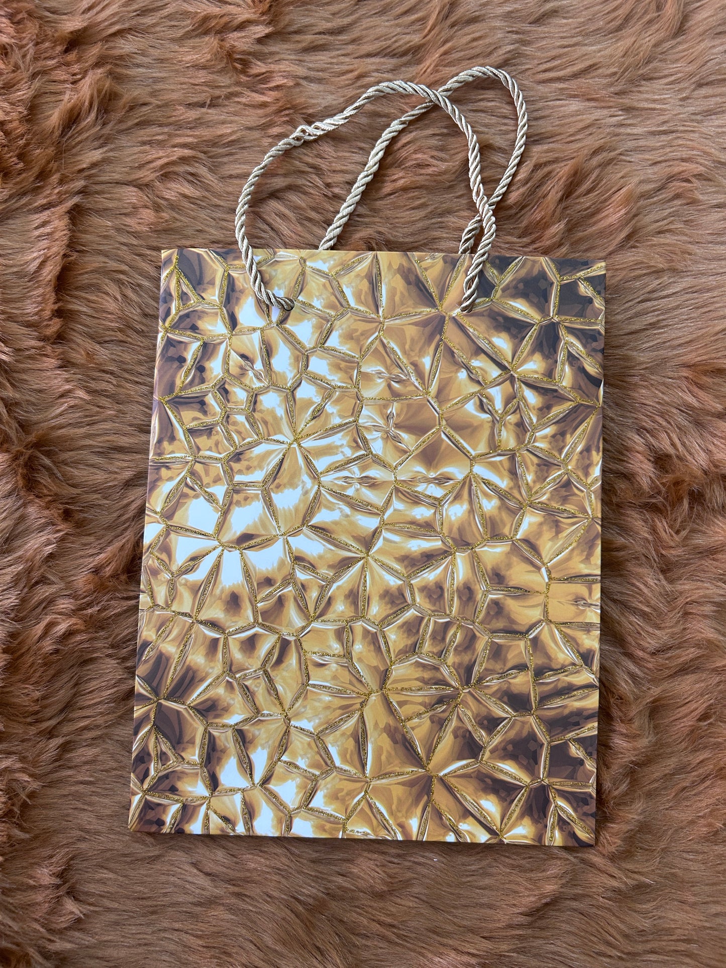 Paper Bag- Brown Abstract Print With Glitter Lines 18x23x10 Cms