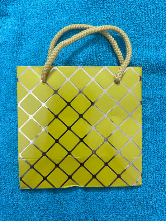 Yellow With Golden Checks Mini Paper Bag 12.5*12.5 cm