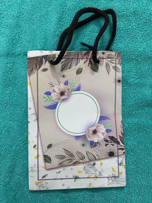White With Beige Floral Paper Bag 5*7*2.5 inch
