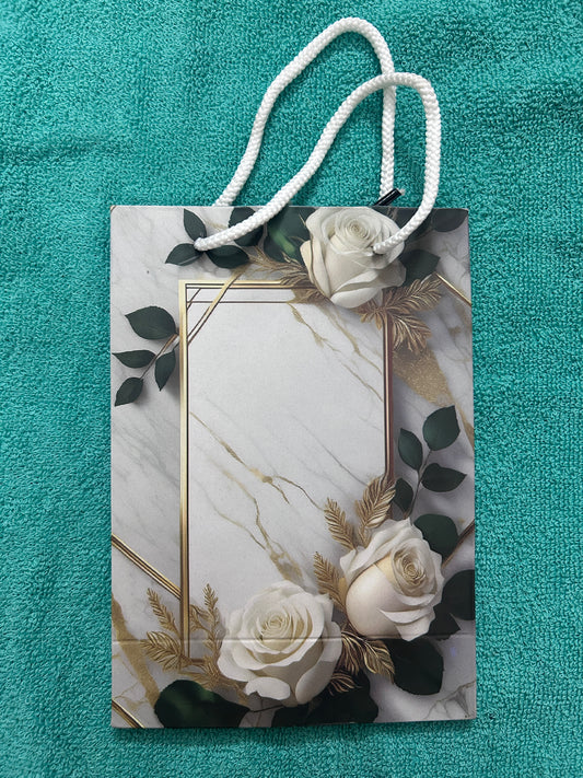 White Rose In Gray Paper Bag 5*7*2.5 inch