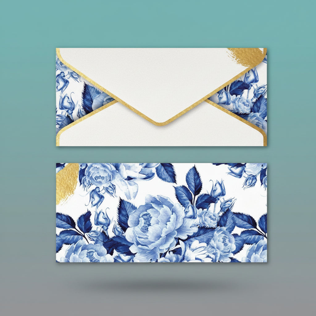 Blue Floral Print Envelope with Name Tag by Gift Hub Mart