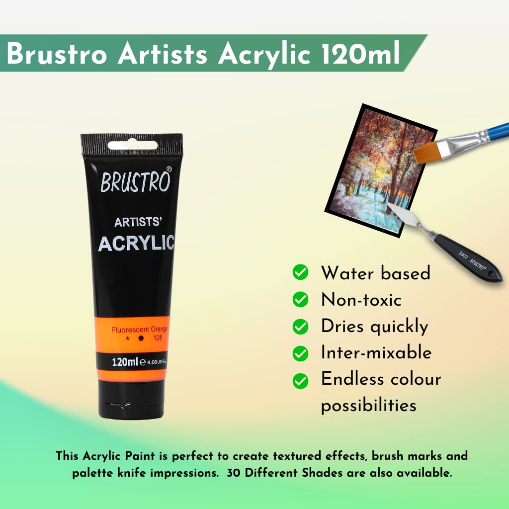 Brustro Artists Acrylic Tube Fluorescent Orange 120ml by Gifthubmart