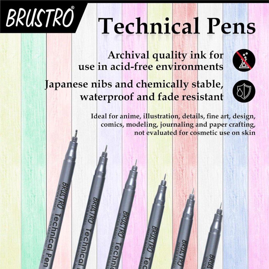 Brustro Technical Pen Pack of 6 (Black) by Gifthubmart