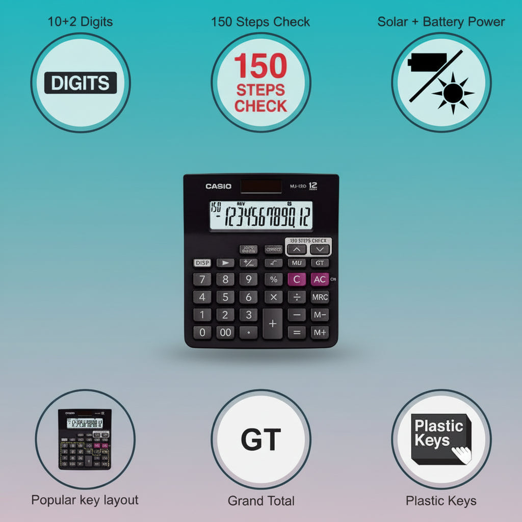 Casio Calculator MJ12DBK Check & Correct by Gifthubmart
