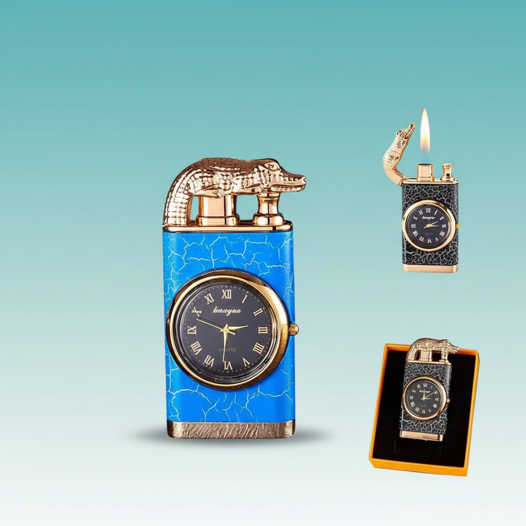 Double Flame Lighter with Quartz Watch by Gifthubmart