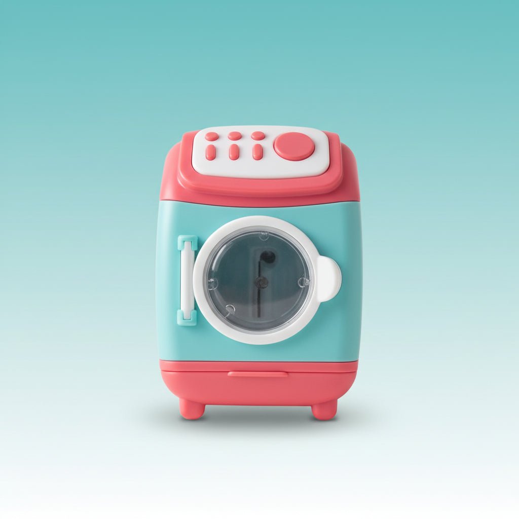 Gift Hub Mart Eraser Sharpener Washing Machine toy, pastel pink and aqua compact desk accessory.