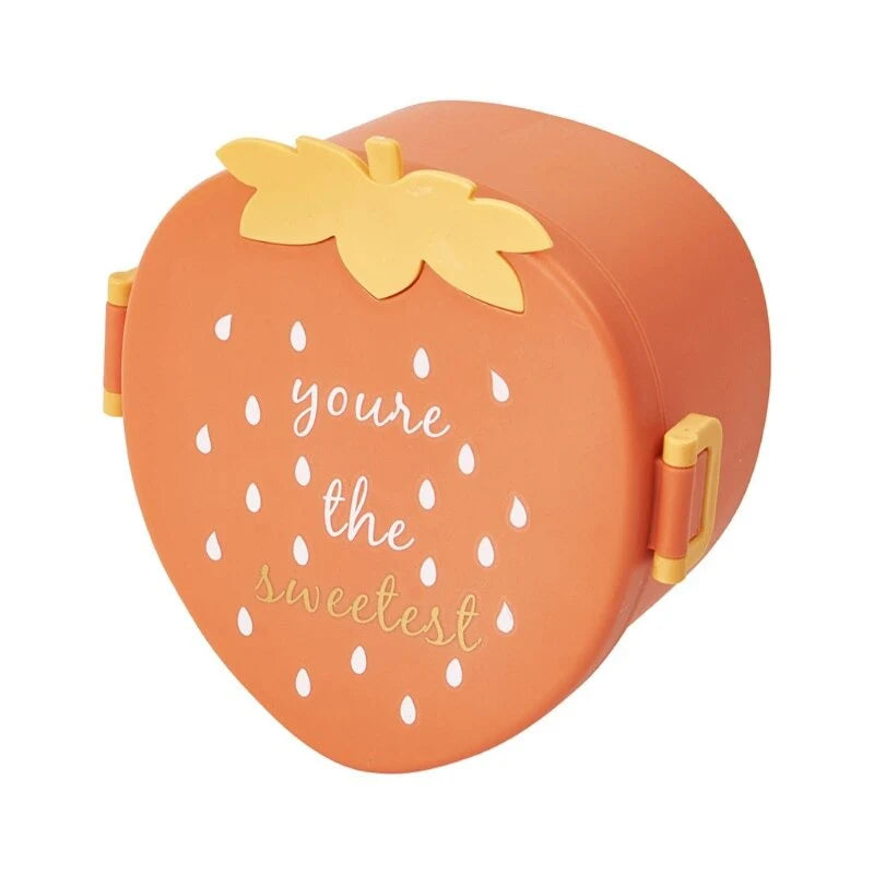 Fancy Strawberry Shaped Lunch Box with Cutlery 1000ML Three Compartment Box