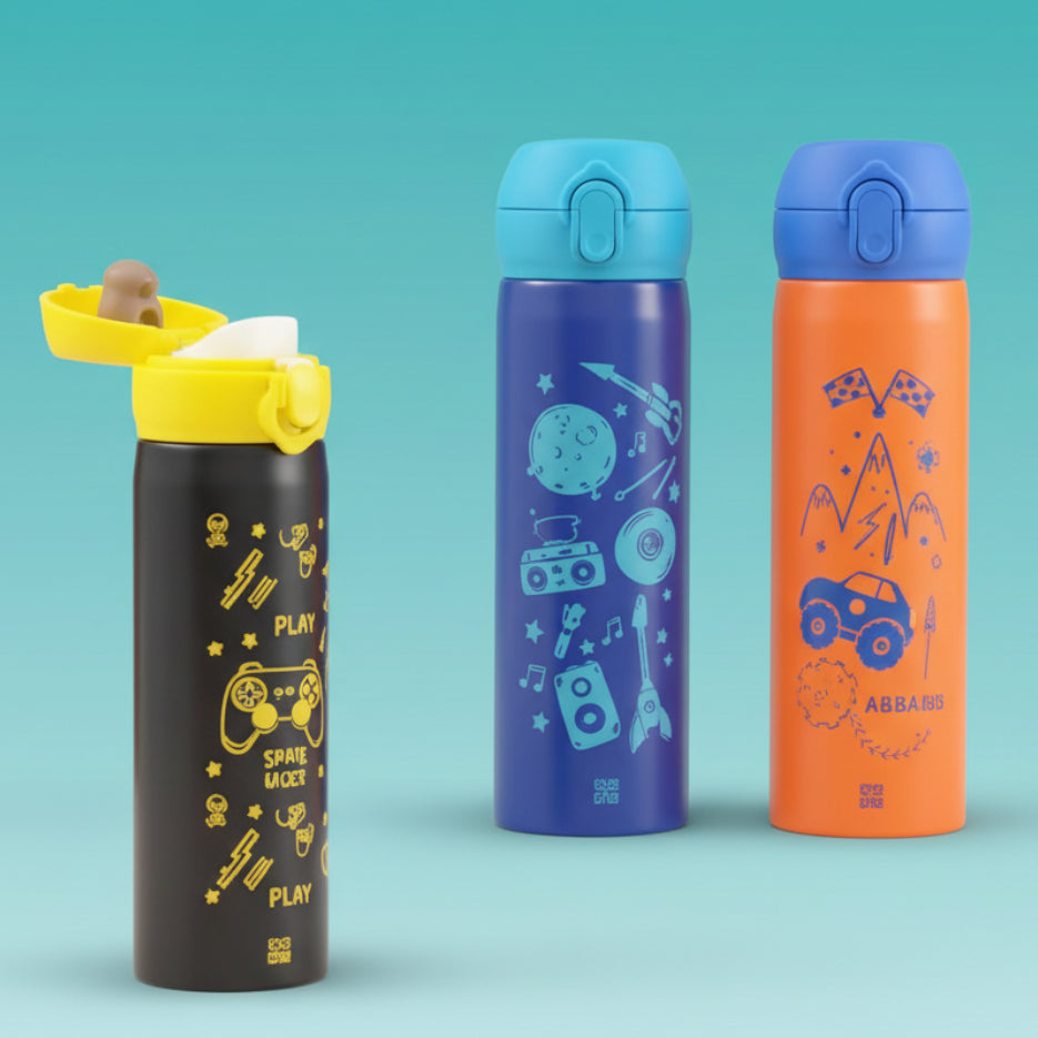 GIBO Insulated Stainless Steel Water Bottle for Kids 420ML With Doodle Print by Gifthubmart