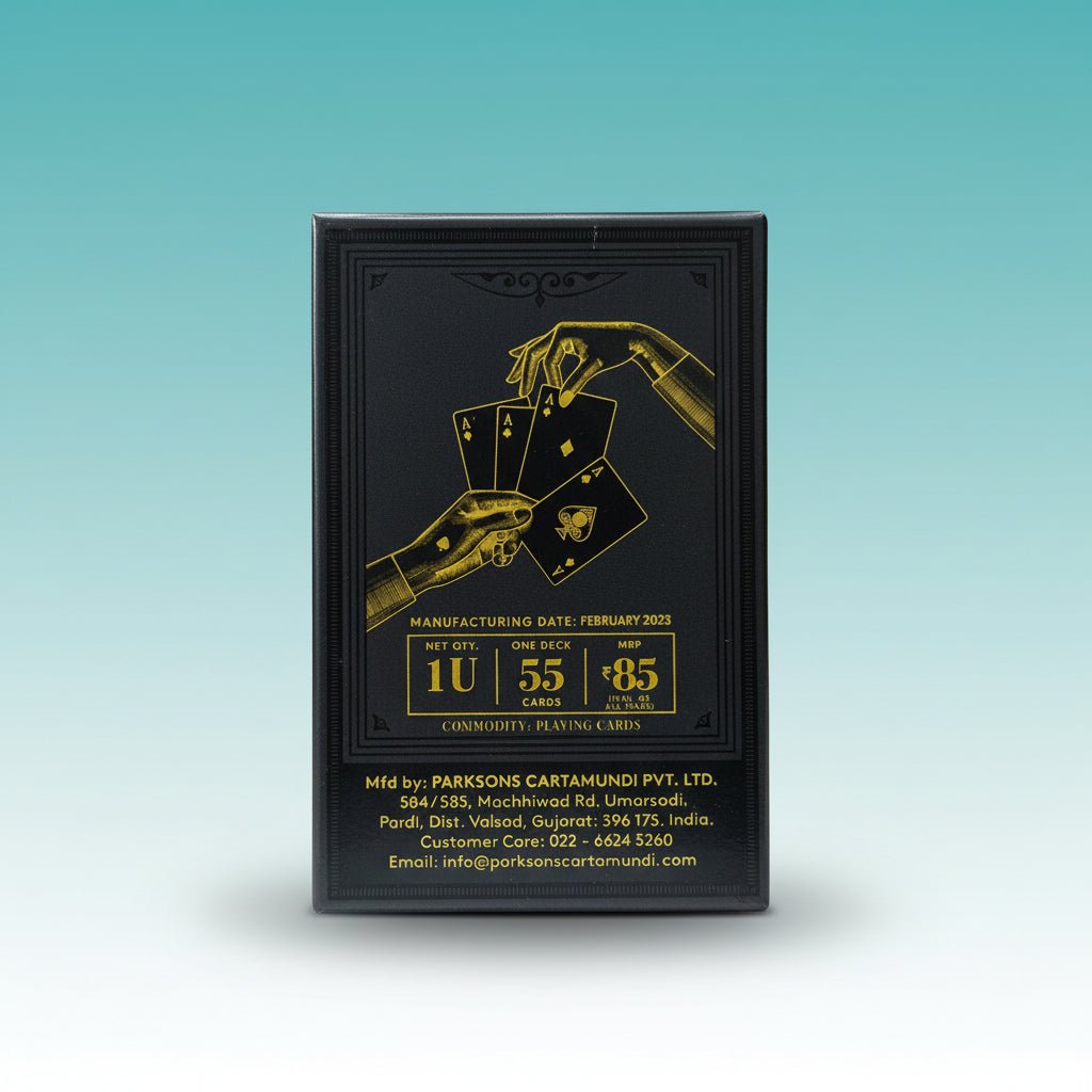 Gold Biscuit Playing Cards by Gift Hub Mart, gold-foil design on black deck box