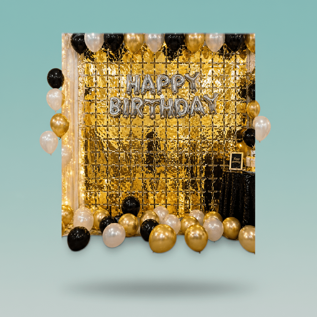 Gold Square Foil Curtain by Gift Hub Mart for birthday party decor