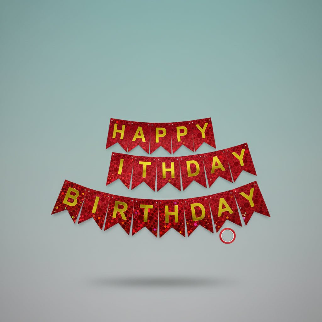 Happy Birthday Banner 3D - Red by Gift Hub Mart, festive red party banner