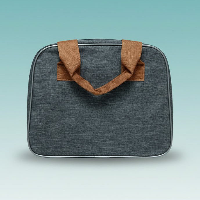 Lunch Bag GBT51068 by Gift Hub Mart, grey fabric with brown handles