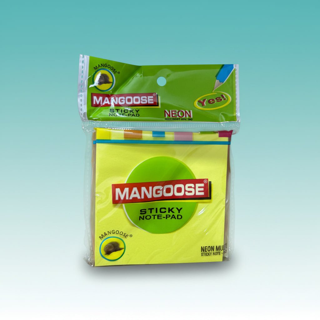 Sticky Note-Pad by Mangoose, Neon Multi-Colour, 3×3 (75x75mm)