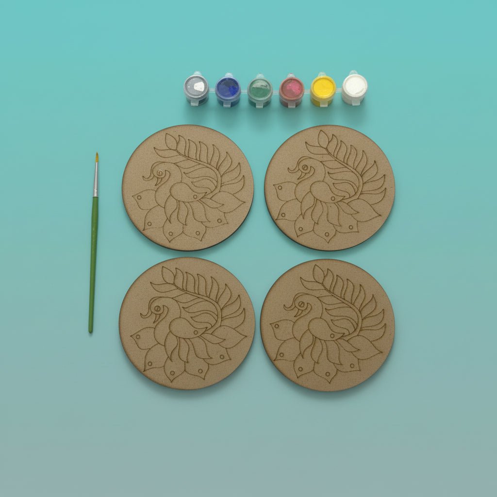 MDF Painting Kit Round Peacock- 4Inch, 4Pc Set by Gifthubmart