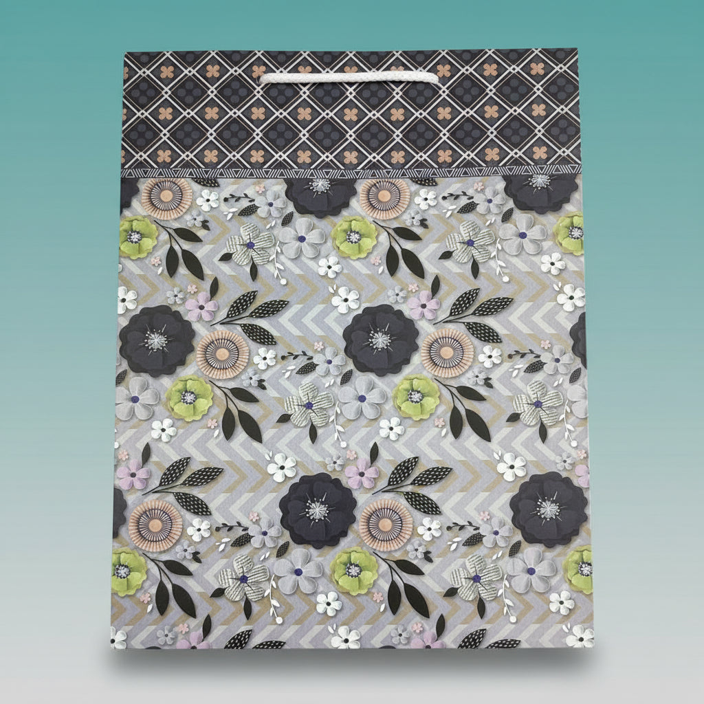 Paper Bag Medium Gray with small flower print by Gifthubmart
