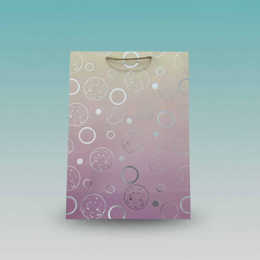 Paper Bag- Pink Cream Shaded With Silver Circles 30x41.5x12 Cms by Gift Hub Mart