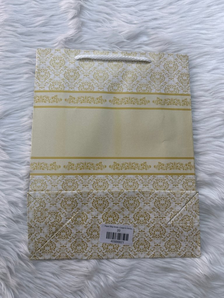 Paper Bag Small Cream & Golden Floral Print by Gifthubmart