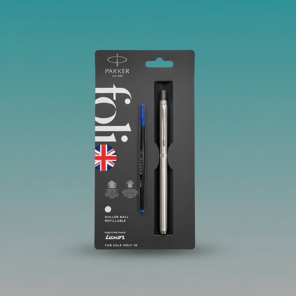 Parker Folio Stainless Steel Chrome Trim Roller Ball Pen by Gift Hub Mart