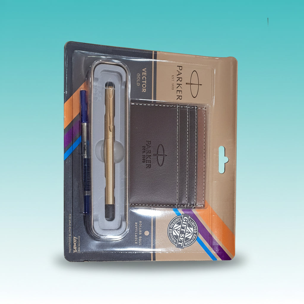 Parker Vector Gold Ball Pen with Wallet by Gifthubmart