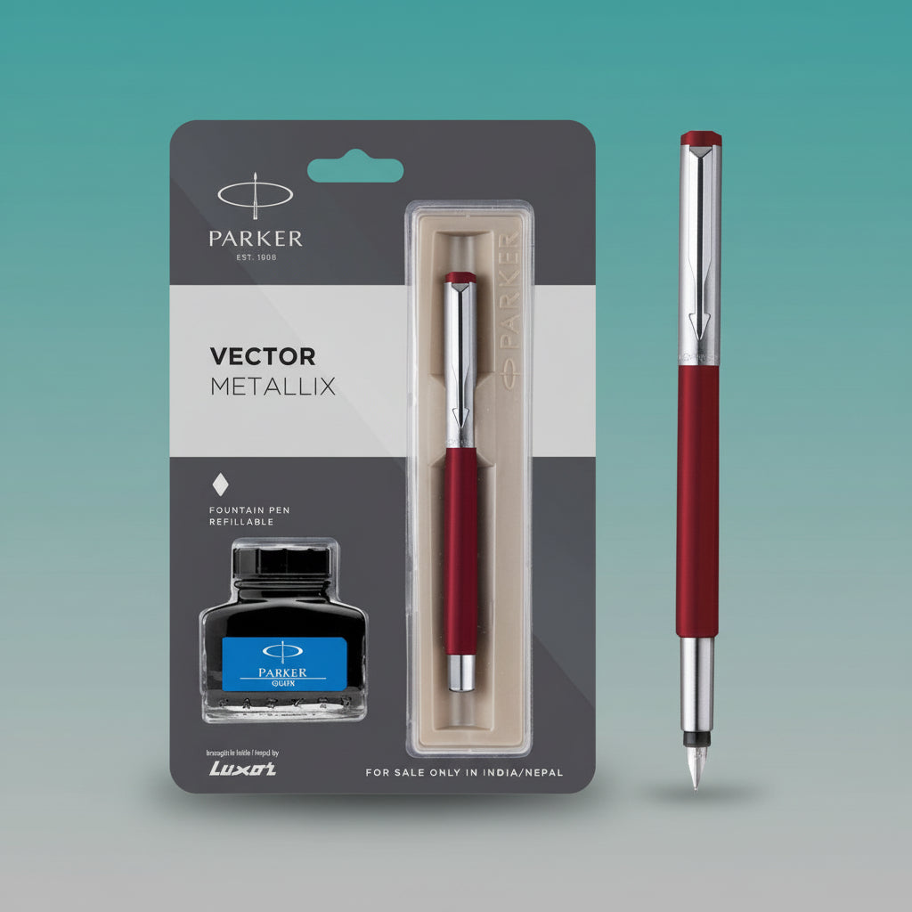 Parker Vector Metallix Chrome Trim Fountain Pen by Gifthubmart
