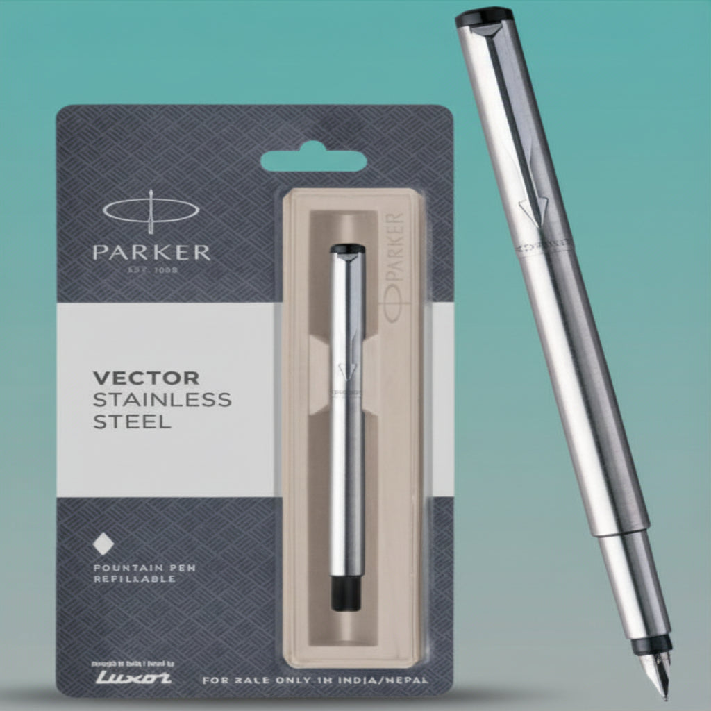 Parker Vector SS Chrome Trim Fountain Pen by Gifthubmart